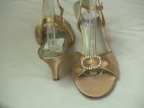 wedding photo - SALE Size 8 Wedding champagne SHOES comfortable medium heel and Silver rhinestones