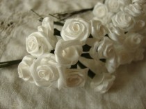 wedding photo - White flower picks roses wired stems millinery wedding craft supplies silk white floral mini roses bouquet