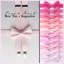 wedding photo - PINK Bow Tie and Suspenders:  Boys Pink Suspenders, Toddler Suspenders, Baby Braces, Blush Suspender Set, Peach Fuchsia Wedding, Ring Bearer