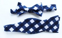 wedding photo - Father Son Bow Tie Sets - Navy Gingham - Father's Day - New Dad