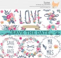 wedding photo - Save The Date Wildflower Wedding Clipart. Flower Clipart Wreaths, Banners + Bouquets. Simple Cute Hand Drawn Bright Floral Digital Designs.