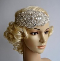 wedding photo - Glamour Pearls Rhinestone flapper Gatsby Headband, Wedding Headband, Crystal Headband, Wedding Headpiece, Bridal Headpiece, 1920s Flapper