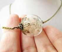 wedding photo - Dandelion Seed Glass Orb Terrarium Necklace, Small Orb In Bronze or Silver, Hipster Bridesmaid Jewelry