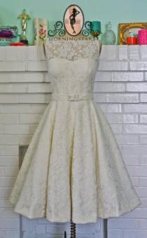 wedding photo - Audrey Wedding Dress-Oscar Dress In Lace-Short Wedding Dress--1950s Bridal-Bespoke Custom made to size