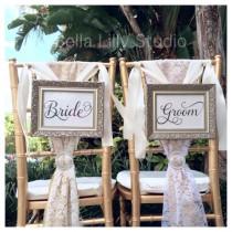 wedding photo - Bride and Groom or Mr and Mrs Wedding Signs, Mr and Mrs Reception Signs, Bride Groom Signs Reception Decorations Chair Signs