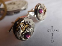 wedding photo - 10% off with coupon code:SALE15  Steampunk Amethyst Cufflinks Steamretro -Mens Jewelry,Men cufflinks-Steampunk Cufflinks - Wedding cufflinks
