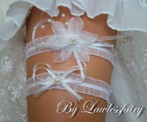 wedding photo - Frostine II  white lily wedding garter set