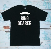 wedding photo - Ring Bearer T-Shirt with mustache. Ring Bearer shirt with mustache detail at the neck.Usher t-shirt for boy in wedding party. Ring Security