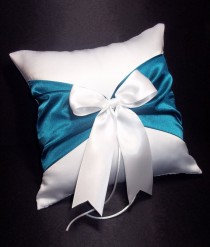 wedding photo - White or Ivory Wedding Ring Bearer Pillow Teal Oasis Blue Accent