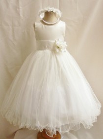 wedding photo - Flower Girl Dresses - IVORY with Ivory (FD0FL) - Wedding Easter Junior Bridesmaid - For Children Toddler Kids Teen Girls