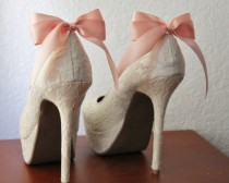wedding photo - Peach Ribbon Bow Shoe Clips