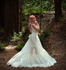 wedding photo - Custom Couture Wiggle Wedding Dress with Detachable Skirt and Train Silk Organza Crystals and Lace