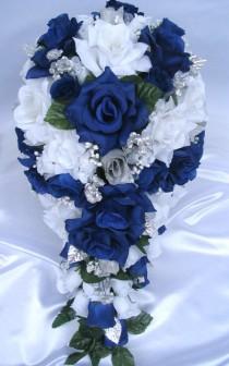 wedding photo -  Free Shipping Wedding Bouquet Bridal Silk flower 21 pieces Package dark BLUE ROYAL SILVER centerpieces Decoration RosesandDreams