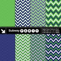 wedding photo - Navy Blue and Green Digital Papers Pack in Thick & Thin Chevron Patterns. Scrapbook / Party Invites DIY 8.5x11 / 12x12 jpg INSTANT DOWNLOAD