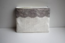 wedding photo - Wedding / Bridal / Bridesmaid Clutch - Ivory Clutch Purse with Grey Lace - Perfect Bridesmaid Gift (available in all colours)