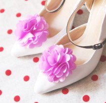 wedding photo - Violet Magenta Satin Flower Shoe Clips - Wedding Shoes Bridal Couture Engagement Party Bride Bridesmaid - Fuchsia Orchid
