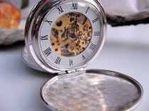 wedding photo - Engravable Silver Mechanical Pocket Watch with Watch Chain - Groomsmen Gift - Steampunk - Victorian Era - Watch - Item MPW243