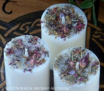 wedding photo - GODDESS Handfasting Unity Soy Pillar Votive Candles with Traditional Celtic Handfasting Herbs and Rose Quartz