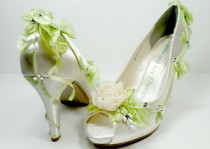 wedding photo - Ivory  Rose Fairytale  High Heels Wedding Shoes -  Faerie tale Princess Bride's Shoes