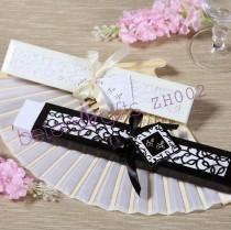 wedding photo - Luxurious Silk Fan in Elegant, Laser-Cut Gift Box (Black; Ivory)