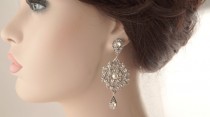 wedding photo -  Bridal earrings-Vintage inspired art deco earrings-Swarovski crystal rhinestone dangle earrings-Antique silver earrings-Vintage wedding
