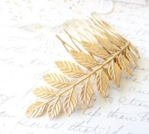 wedding photo - Golden Raw Brass Leaf Branch Hair Comb - Golden Leaf - Woodland Collection - Whimsical - Nature - Bridal