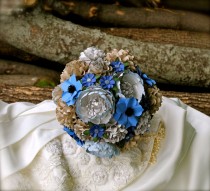 wedding photo - Periwinkle Blue and Silver - Handmade Paper Flower Wedding Bouquet - Custom Colors