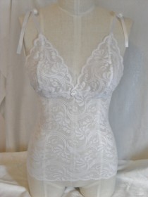 wedding photo - Fitted Bralette Camisole in White Stretch Lace with Satin Tie Straps