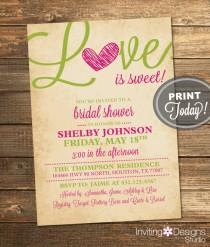 wedding photo - Bridal Shower Invitation, Love, Pink, Magenta, Lime Green, Green, Rustic, Sweet, Candy, Printable File (Custom Order, INSTANT DOWNLOAD)