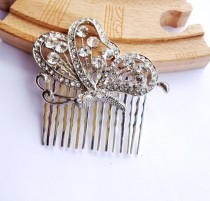 wedding photo - butterfly hair comb, crystal hair comb, wedding rhinestone hair comb, veil comb - CB0010