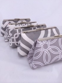 wedding photo - Custom Wedding Party Clutch set for Linh in Grey with baby pink satin interior