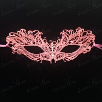 wedding photo - Coral Pink Lace Masquerade Mask - Brocade Lace Mask - Mardi Gras Mask - Lace Mask for Masquerade Wedding, Prom Masquerade