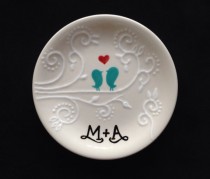 wedding photo - Engagement, Wedding gift - Personalized Hand Painted Ceramic Ring Dish, ring holder- Anniversary, Valentine's Day