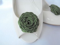 wedding photo - Handmade rose shoe clips in dark olive