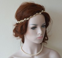wedding photo -  Bridal Rhinestone and Pearl headband, Wedding Headband, Gold Bridal Hair Accessory, Wedding Accessory