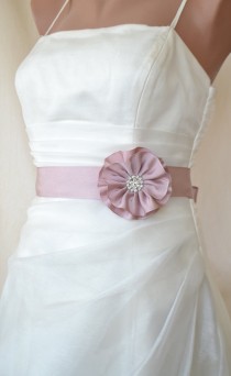 wedding photo - Handcraft Blush Pink Satin Flower Wedding Dress Bridal Sash Belt Wedding Accessories