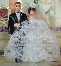 wedding photo - Modern Vintage Bridal / Wedding Cake Topper / Bride and Groom / DIY / Bridal Shower Cake Decoration