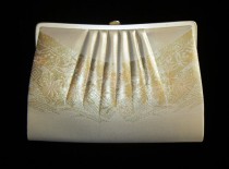 wedding photo - Vintage Japanese SILK Kimono CLUTCH Bag w/ Chain Handle Inside or Out, Gold Flowers Waves, Mint Perfect for Evening, Wedding, Prom,DateNight