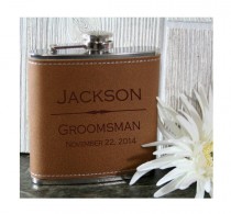 wedding photo - Groomsmen Flasks - Personalized 6oz Wedding Flasks - Leather, Black Matte or Stainless Steel - Perfect for Wedding Party Favors