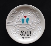 wedding photo - Engagement gift, Wedding gift - Personalized Ceramic Ring Dish, ring holder- Anniversary, Valentine's Day
