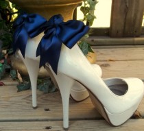 wedding photo -  Wedding Satin Bow Shoe Clips - set of 2 - Bridal Shoe Clips, Wedding shoe clips many colors shoe decoration