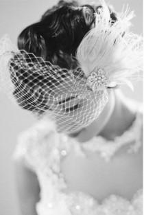 wedding photo -  Wedding Hair Clip, Bridal Fascinator,French Net Bridal Veil,Vintage Style Brooch, Feather Fascinator, Ivory Wedding Fascinator, Bridal Veil