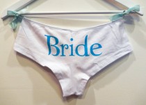 wedding photo - Bridal Bootie Shorts-Something Blue-Custom Hand screen print Cotton Satin lined Boy Short-