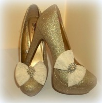 wedding photo -  Bridal Lace Shoe Clips - set of 2 - Ivory Lace, Ivory Shoe Clips, Shoe Clips, Wedding Shoe Clips, Bridal Shoe Clips, Pageant Shoe Clips