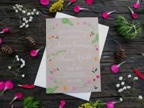 wedding photo - Annie + Mason's Floral and Kraft Wedding Invitations
