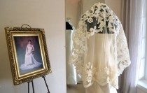 wedding photo - Couture Mantilla Veil, Fingertip Length Wedding Veils, Ivory Wedding Veils Mantilla, Lace Mantilla Veil, Elbow Length Wedding Veils