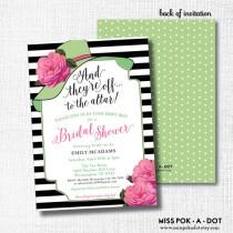 wedding photo - Kentucky Derby bridal shower invitation - they're off to the altar big hat brunch wedding shower - Bright Pink and Green