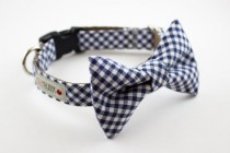 wedding photo - Navy Blue Gingham Bow Tie Dog Collar