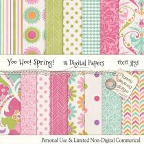 wedding photo - Spring Digital Papers Paisley Baby Shower Groovy Girl Pink Green Turquoise Blue Patterns for invitations, birthday, weddings, greeting cards