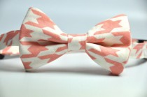 wedding photo - Boy's Bow Tie - Salmon Pink and Cream Houndstooth Bowtie - Children's Tie
